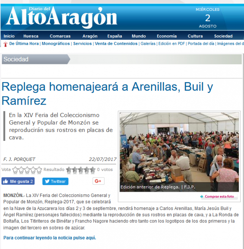 Replega homenajeará a Arenillas, Buil y Ramírez